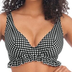 Freya Black and White Gingham Ruffle Bikini Top w/ Underwire